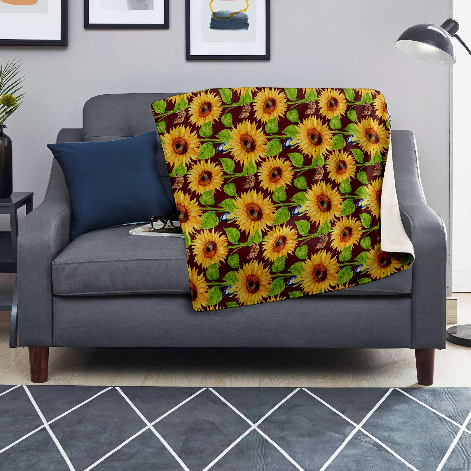 Sunflower With Bird And Butterfly Blanket-grizzshop