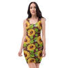 Sunflower With Bird And Butterfly Bodycon Dress-grizzshop