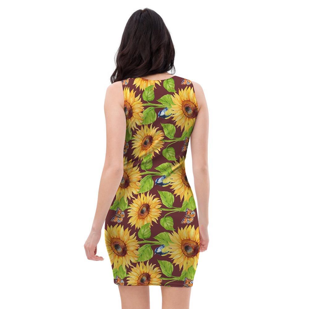 Sunflower With Bird And Butterfly Bodycon Dress-grizzshop