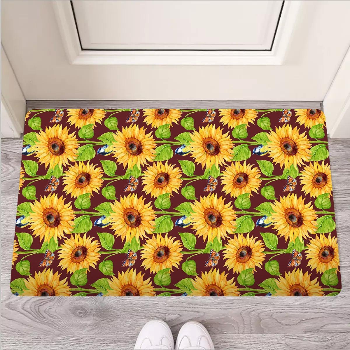Sunflower With Bird And Butterfly Door Mat-grizzshop