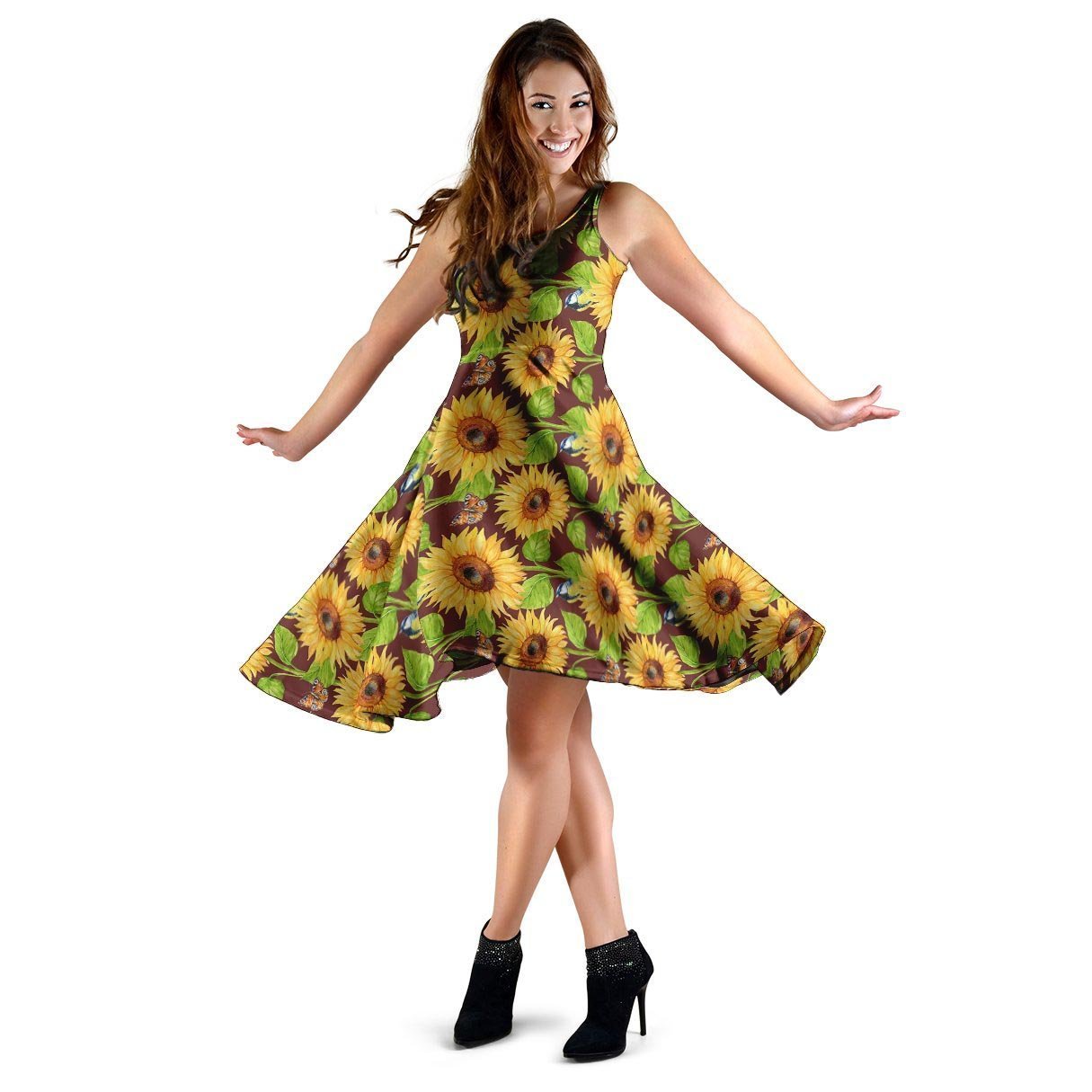 Sunflower With Bird And Butterfly Dress-grizzshop