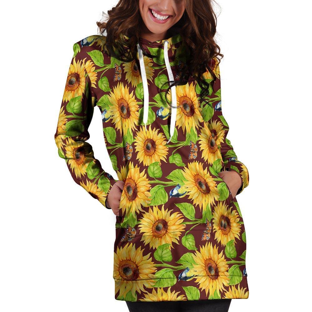 Sunflower With Bird And Butterfly Hoodie Dress-grizzshop