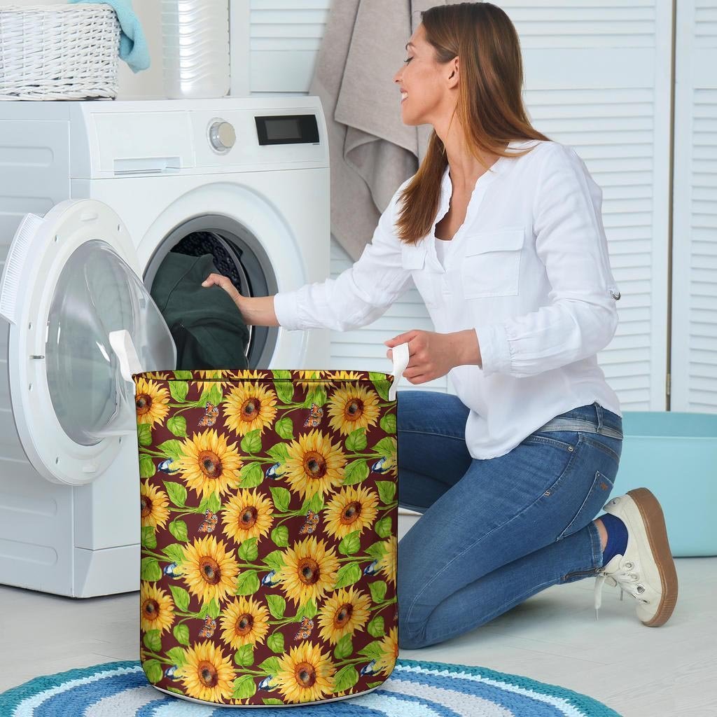 Sunflower With Bird And Butterfly Laundry Basket-grizzshop