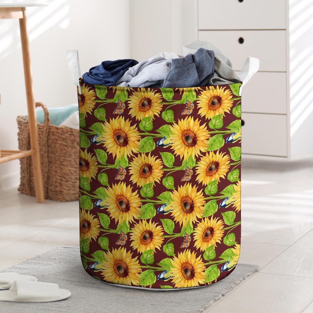 Sunflower With Bird And Butterfly Laundry Basket-grizzshop