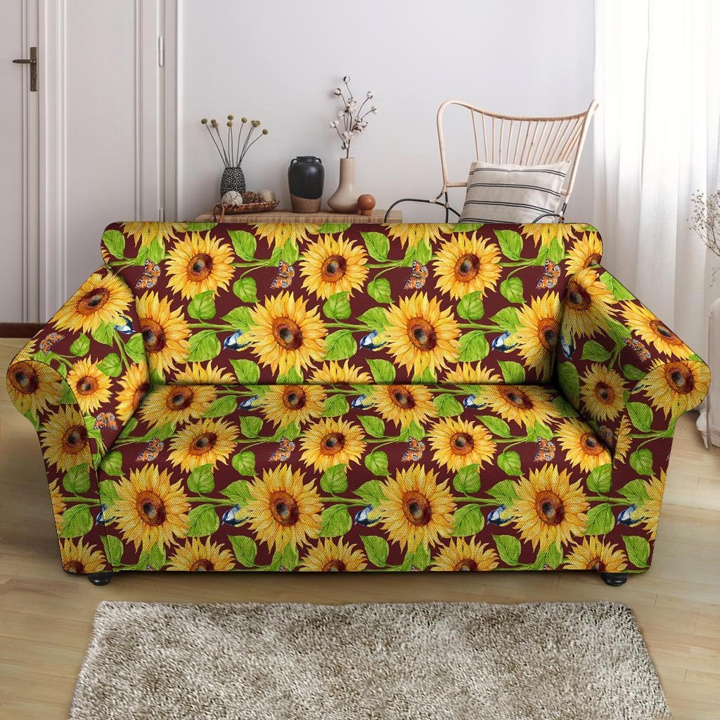 Sunflower With Bird And Butterfly Loveseat Cover-grizzshop