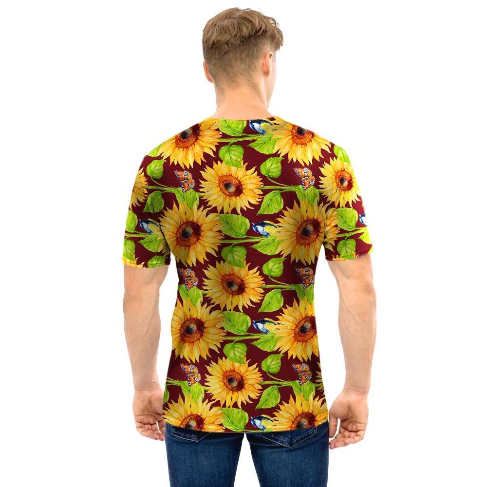 Sunflower With Bird And Butterfly Men T Shirt-grizzshop