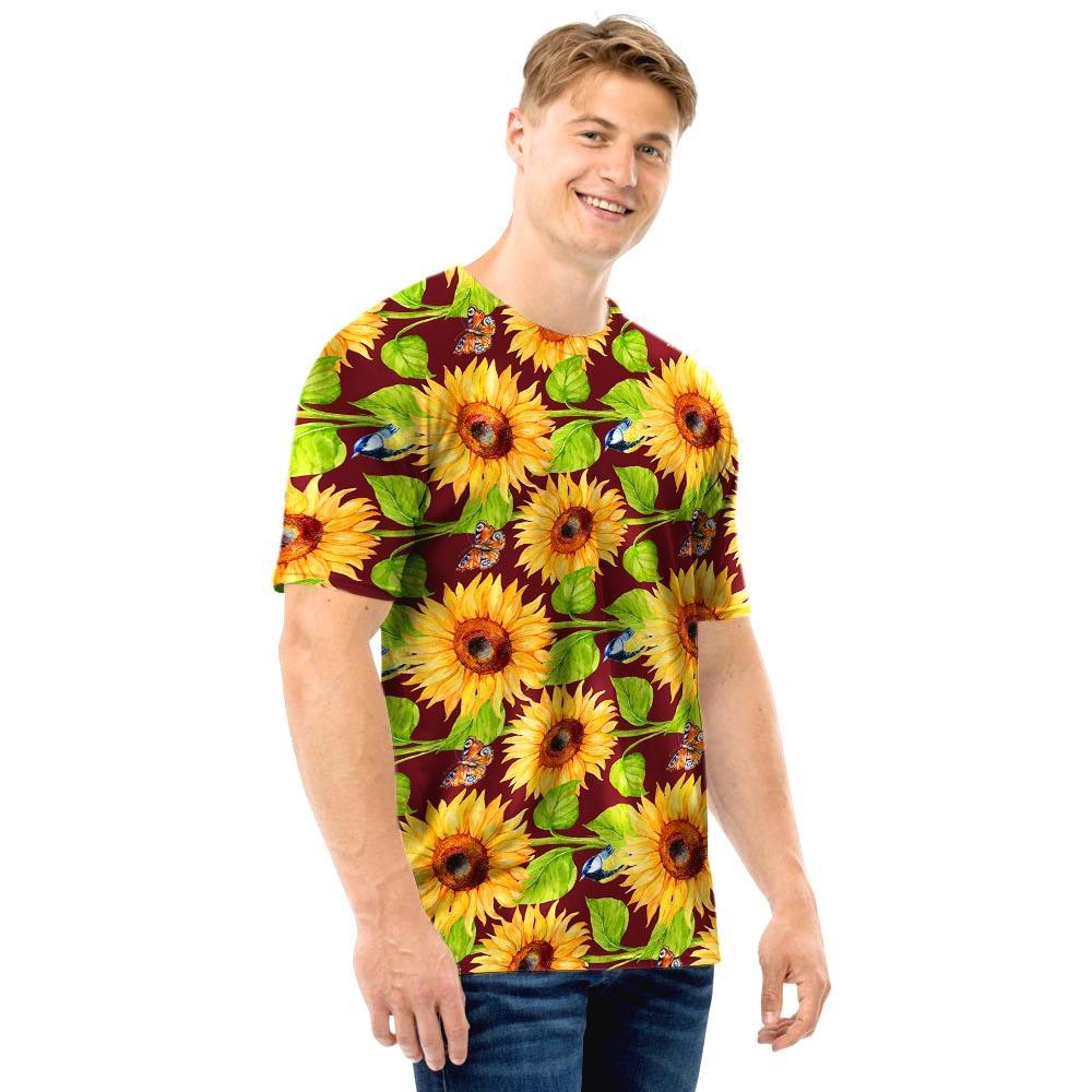 Sunflower With Bird And Butterfly Men T Shirt-grizzshop