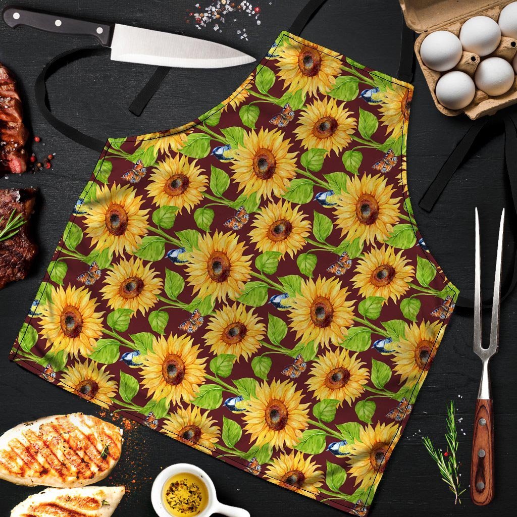 Sunflower With Bird And Butterfly Men's Apron-grizzshop