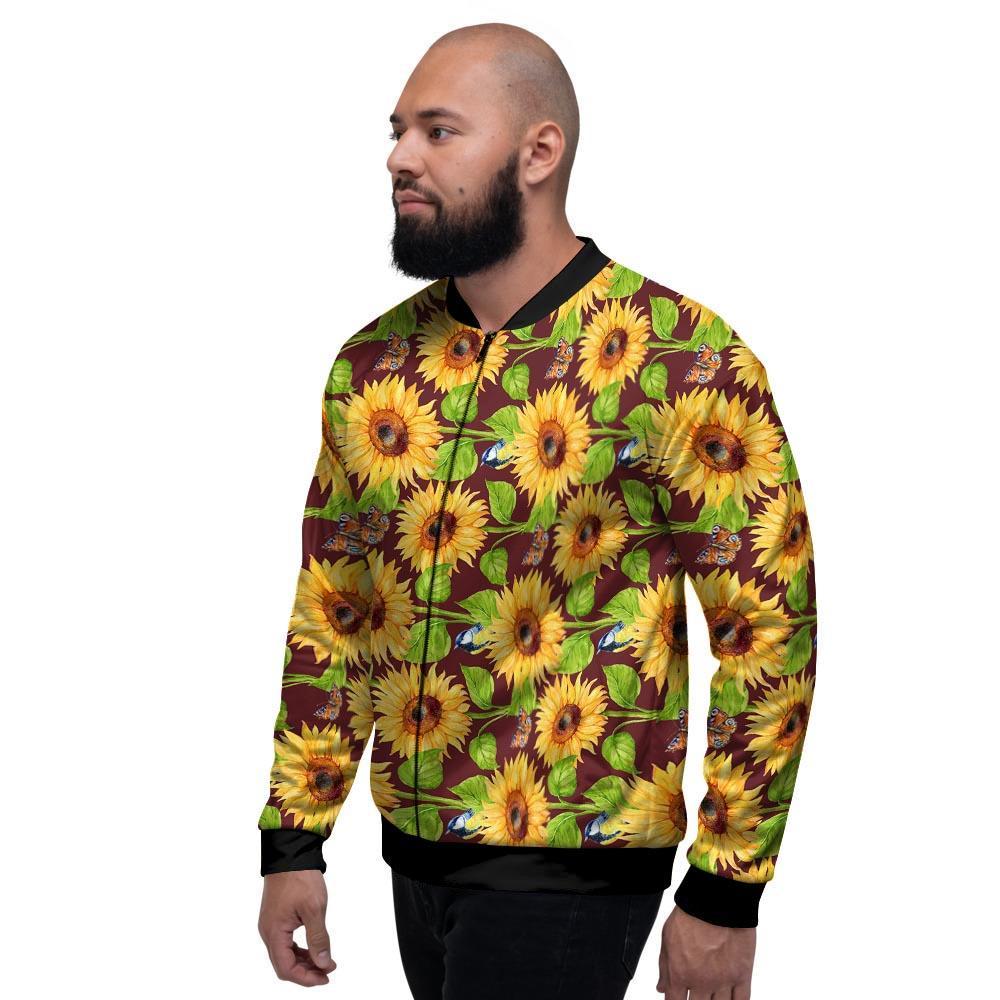 Sunflower With Bird And Butterfly Men's Bomber Jacket-grizzshop