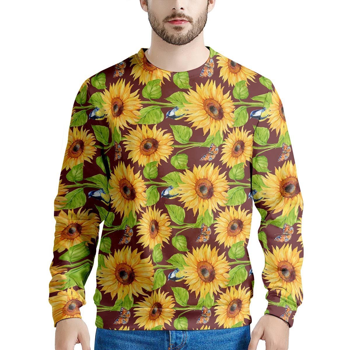 Sunflower With Bird And Butterfly Men's Sweatshirt-grizzshop