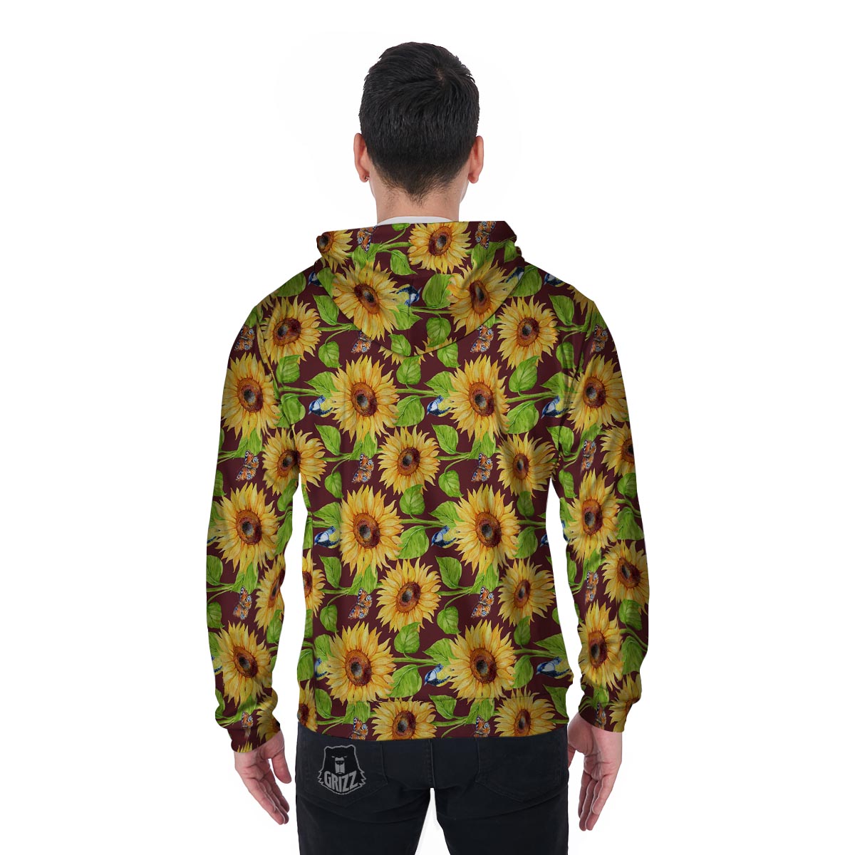 Sunflower With Bird And Butterfly Men's Zip Up Hoodie-grizzshop
