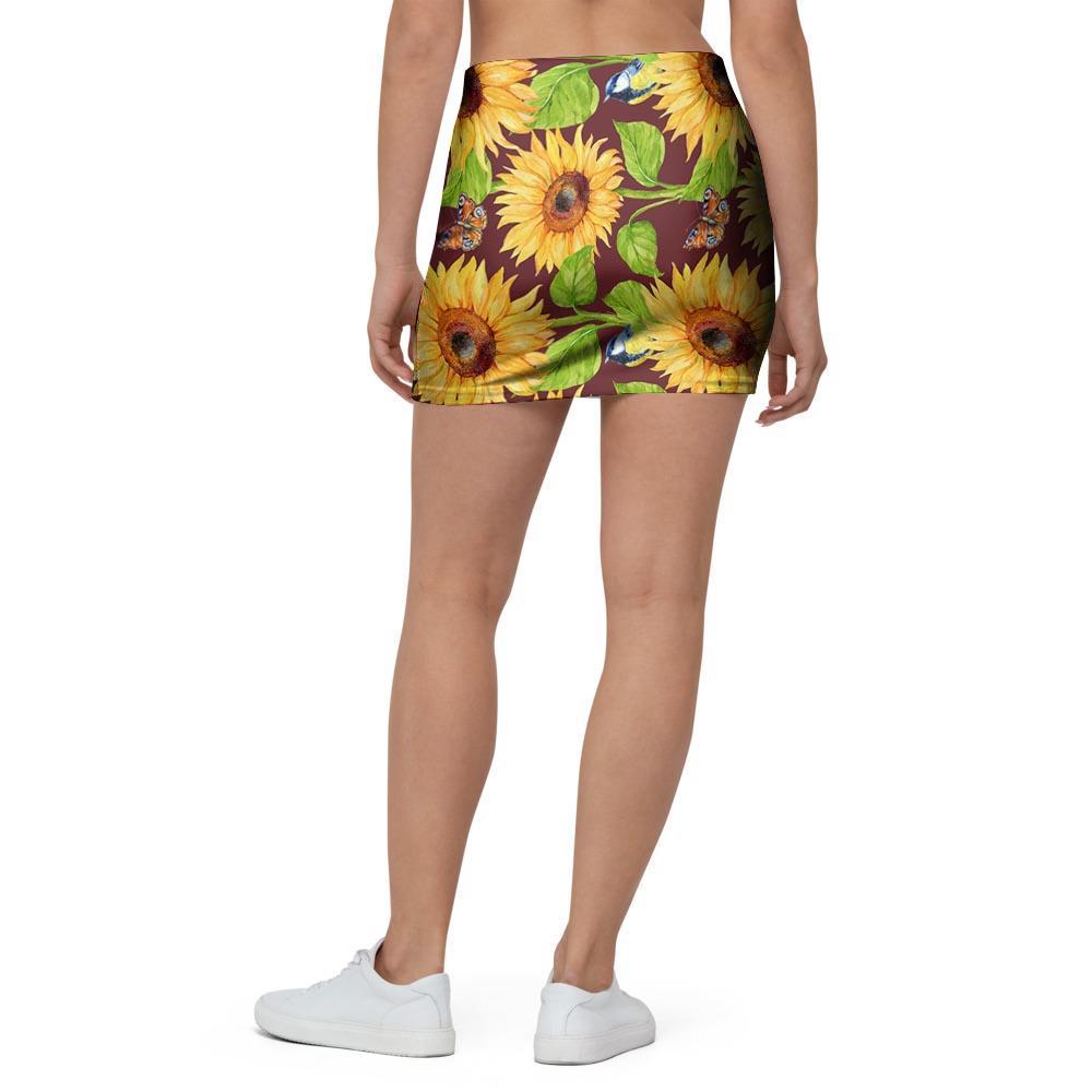 Sunflower With Bird And Butterfly Mini Skirt-grizzshop