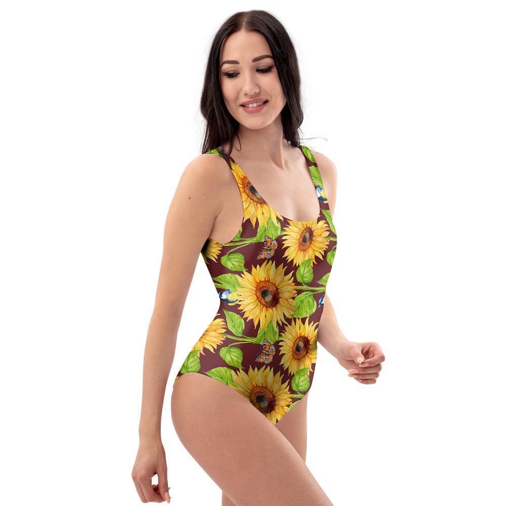 Sunflower With Bird And Butterfly One Piece Swimsuite-grizzshop