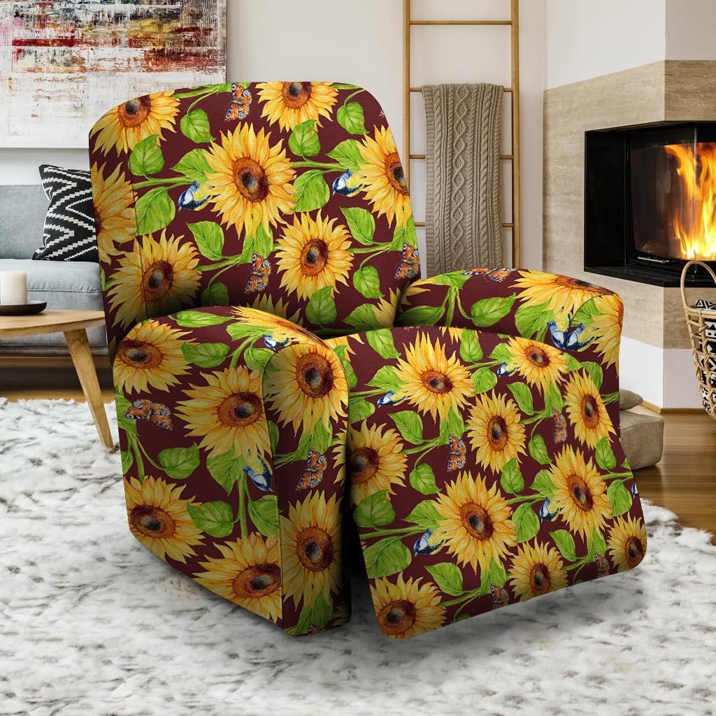 Sunflower With Bird And Butterfly Recliner Cover-grizzshop