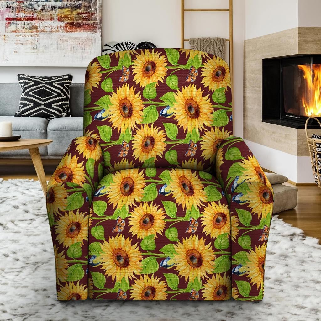 Sunflower With Bird And Butterfly Recliner Cover-grizzshop