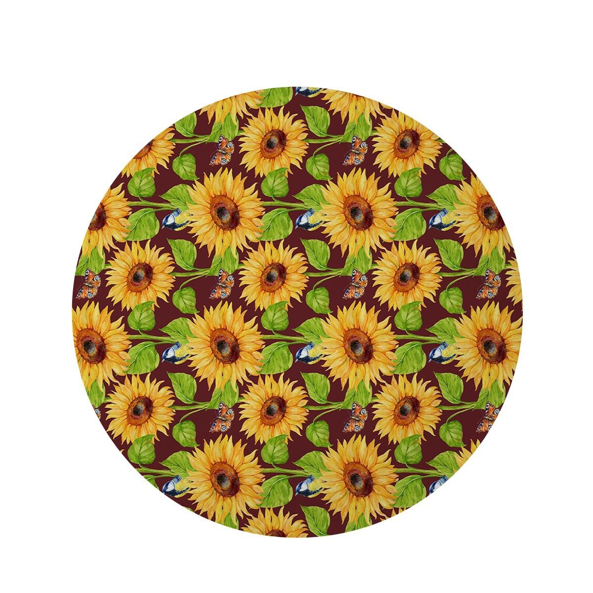 Sunflower With Bird And Butterfly Round Rug-grizzshop