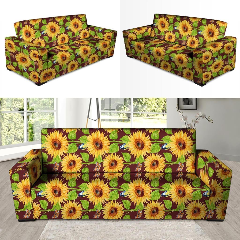 Sunflower With Bird And Butterfly Sofa Cover-grizzshop