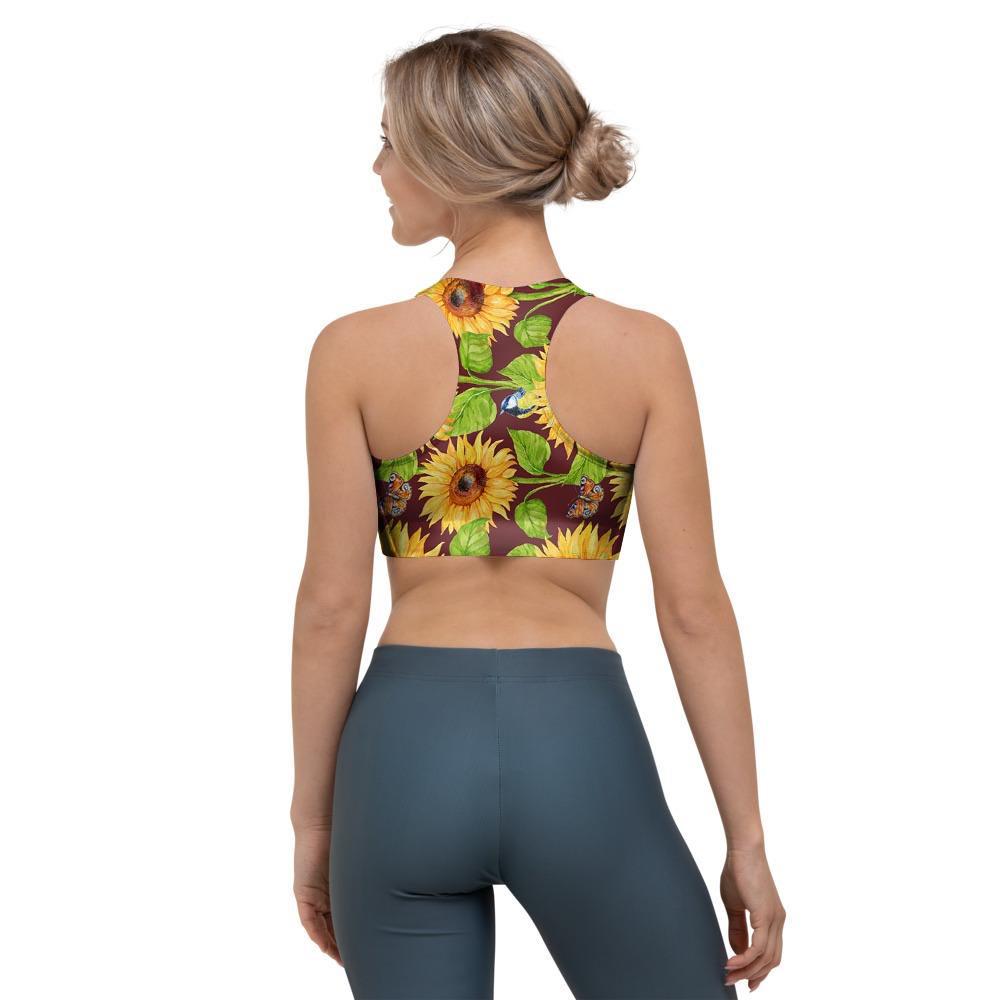 Sunflower With Bird And Butterfly Sports Bra-grizzshop