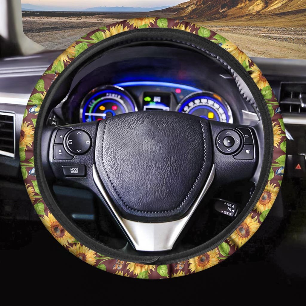 Sunflower With Bird And Butterfly Steering Wheel Cover-grizzshop