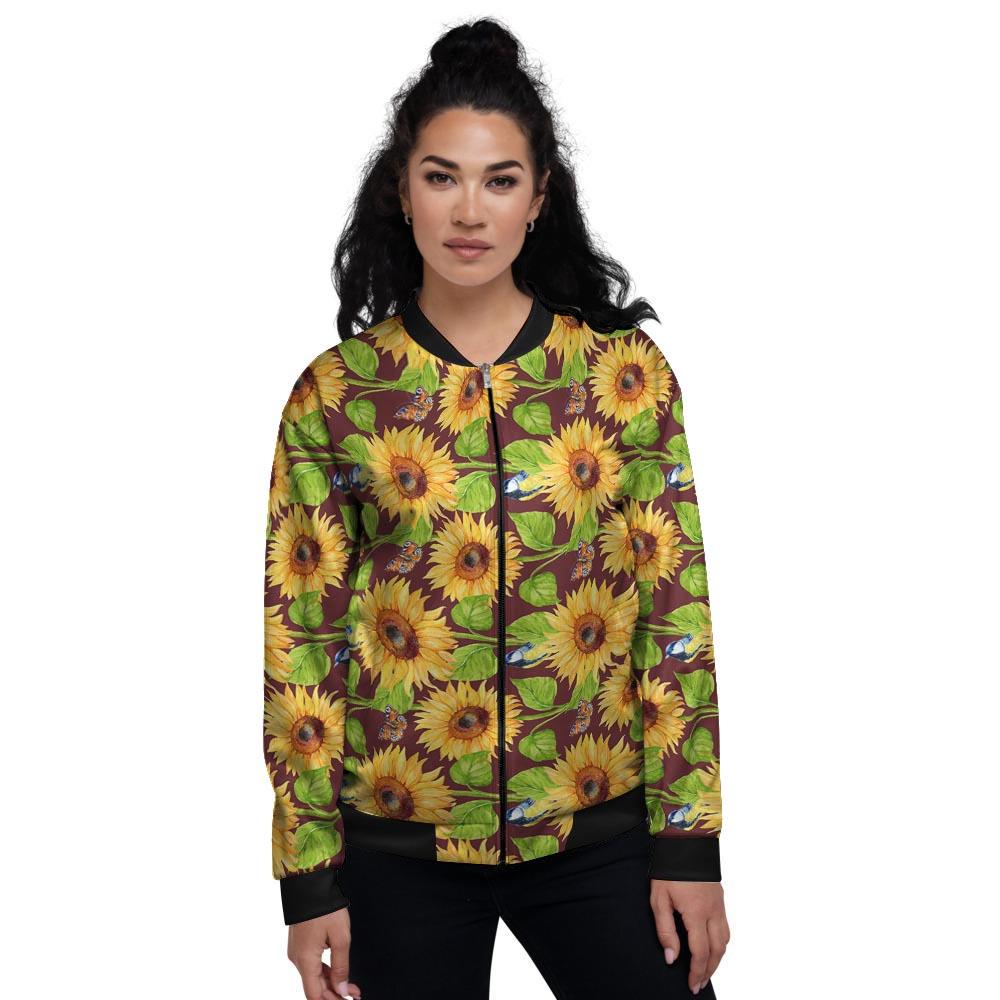 Sunflower With Bird And Butterfly Women's Bomber Jacket-grizzshop