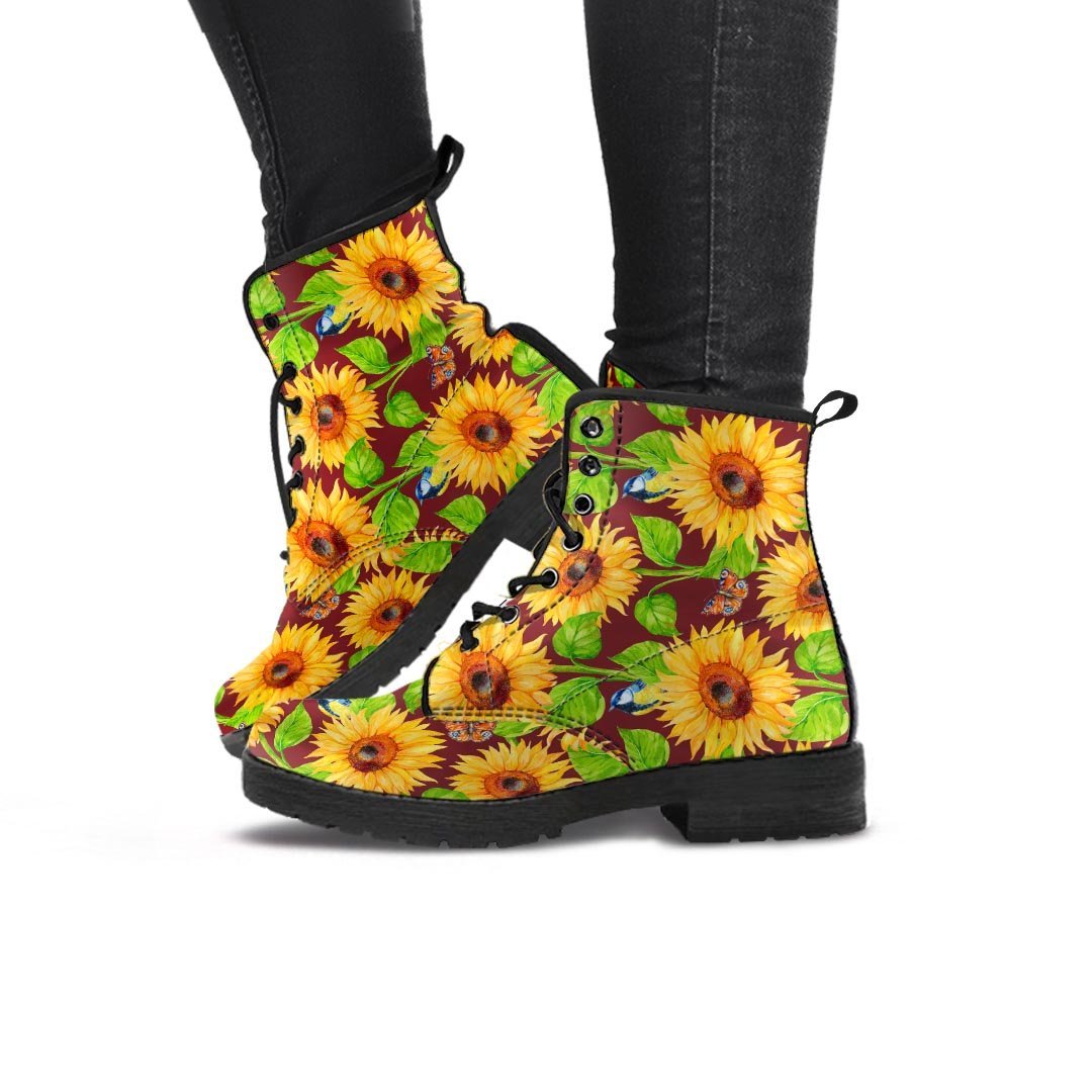 Sunflower With Bird And Butterfly Women's Boots-grizzshop