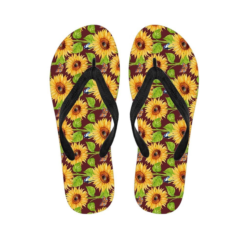 Sunflower With Bird And Butterfly Women's Flip Flops-grizzshop