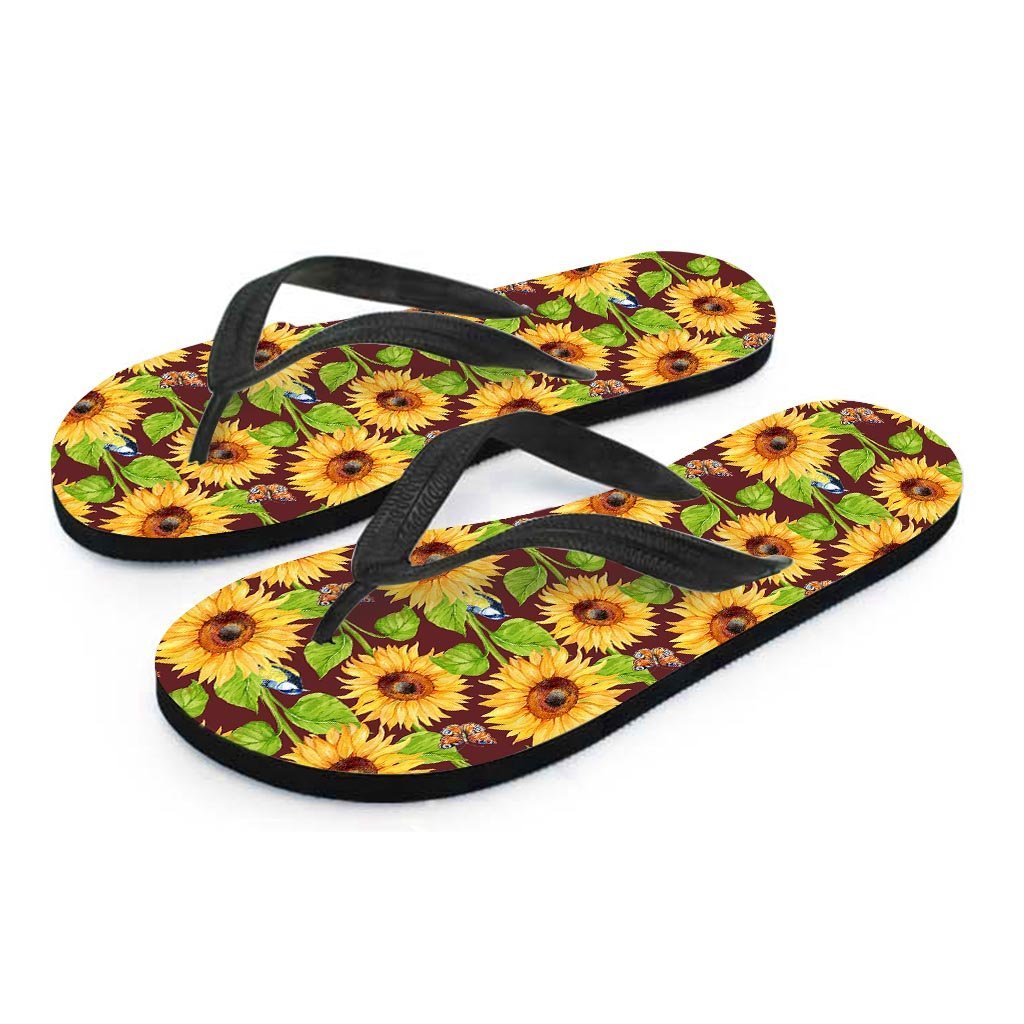 Sunflower With Bird And Butterfly Women's Flip Flops-grizzshop