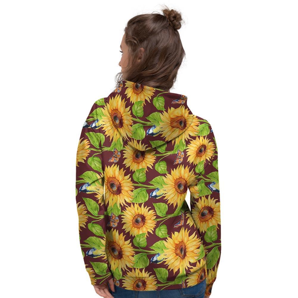 Sunflower With Bird And Butterfly Women's Hoodie-grizzshop