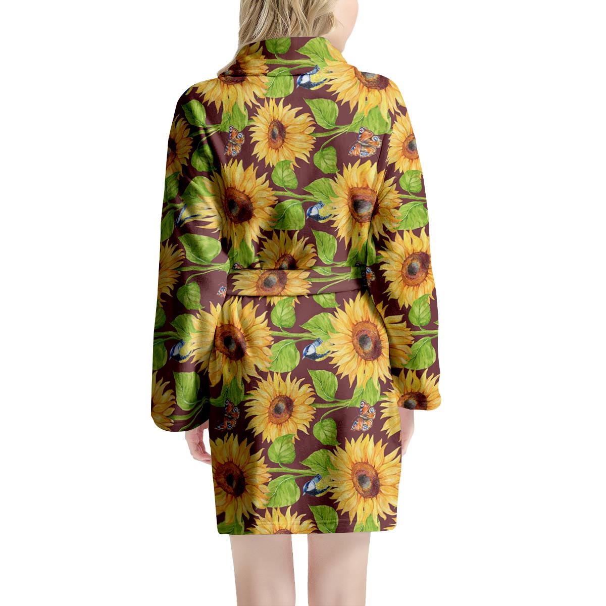 Sunflower With Bird And Butterfly Women's Robe-grizzshop