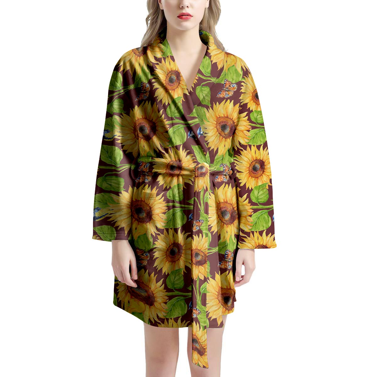 Sunflower With Bird And Butterfly Women's Robe-grizzshop