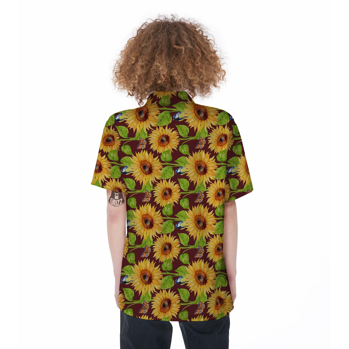 Sunflower With Bird And Butterfly Women's Short Sleeve Shirts-grizzshop