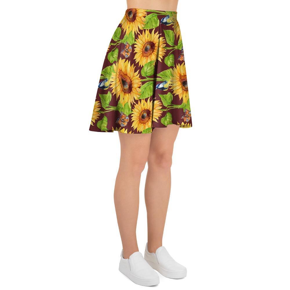 Sunflower With Bird And Butterfly Women's Skirt-grizzshop