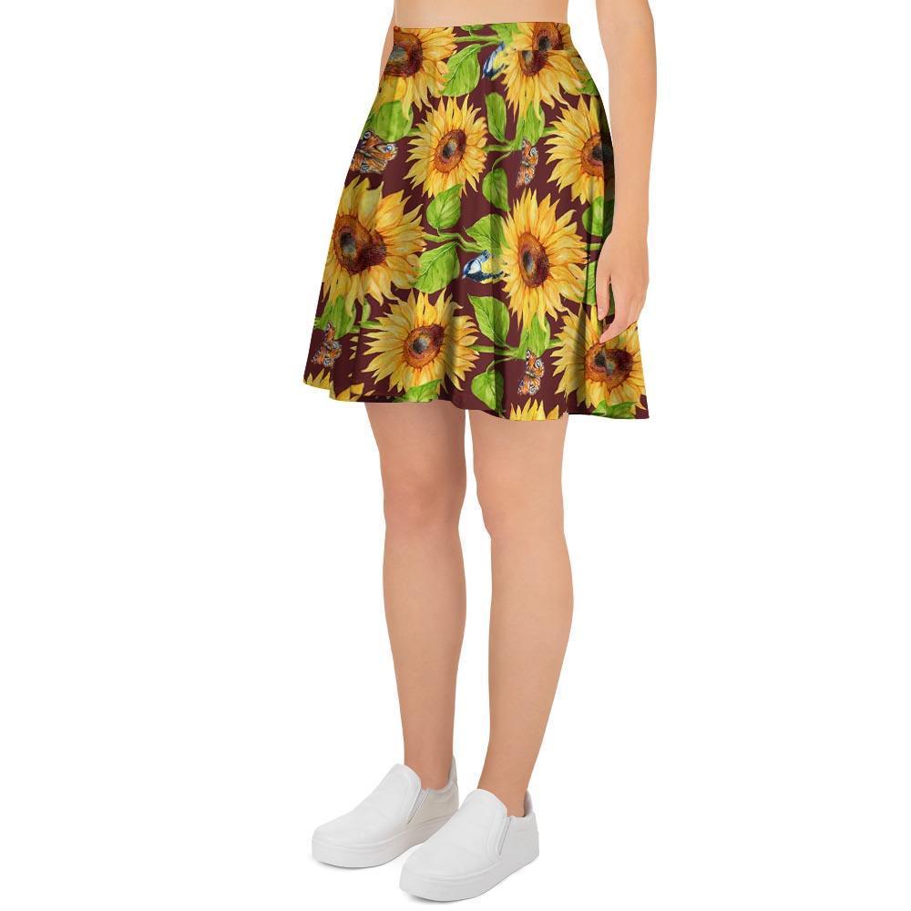 Sunflower With Bird And Butterfly Women's Skirt-grizzshop