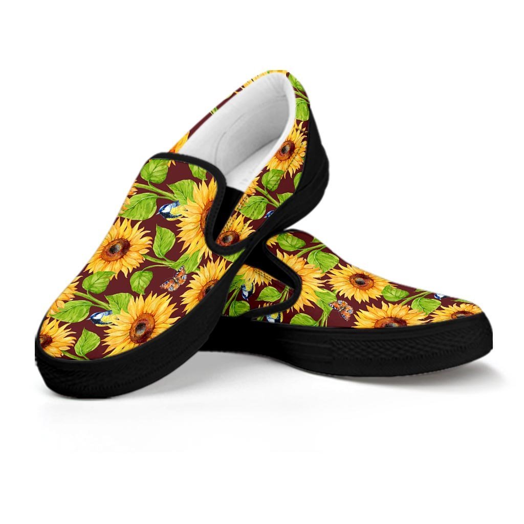 Sunflower With Bird And Butterfly Women's Slip On Sneakers-grizzshop