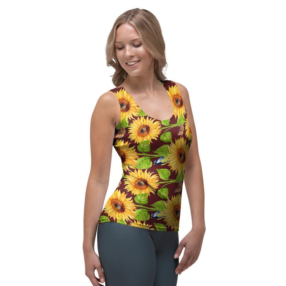Sunflower With Bird And Butterfly Women's Tank Top-grizzshop