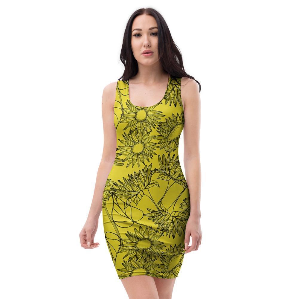 Sunflower Yellow Print Bodycon Dress-grizzshop