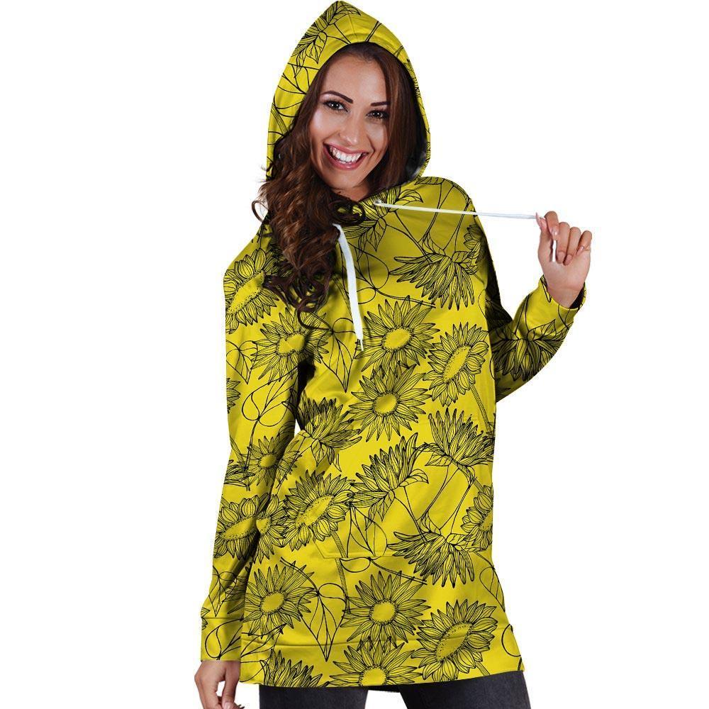 Sunflower Yellow Print Hoodie Dress-grizzshop