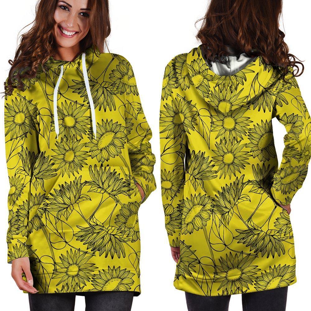 Sunflower Yellow Print Hoodie Dress-grizzshop