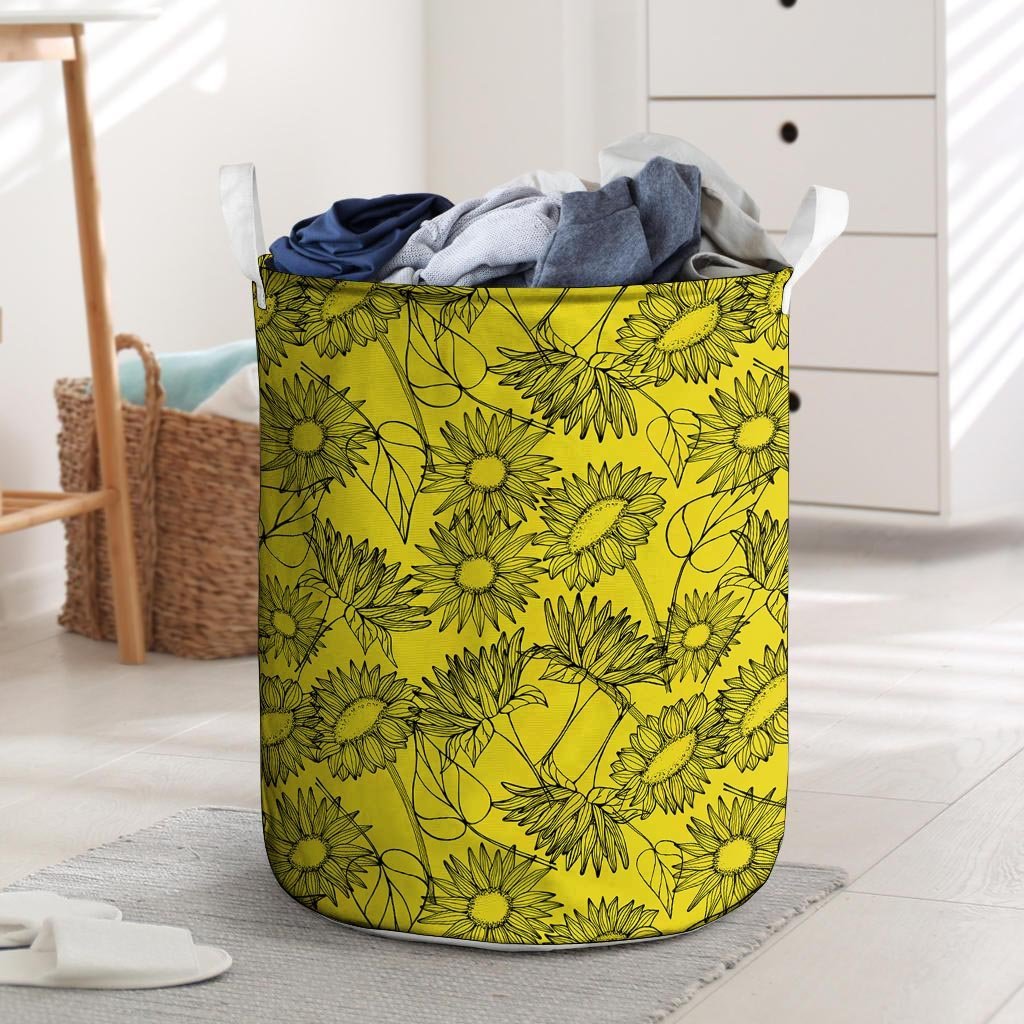 Sunflower Yellow Print Laundry Basket-grizzshop