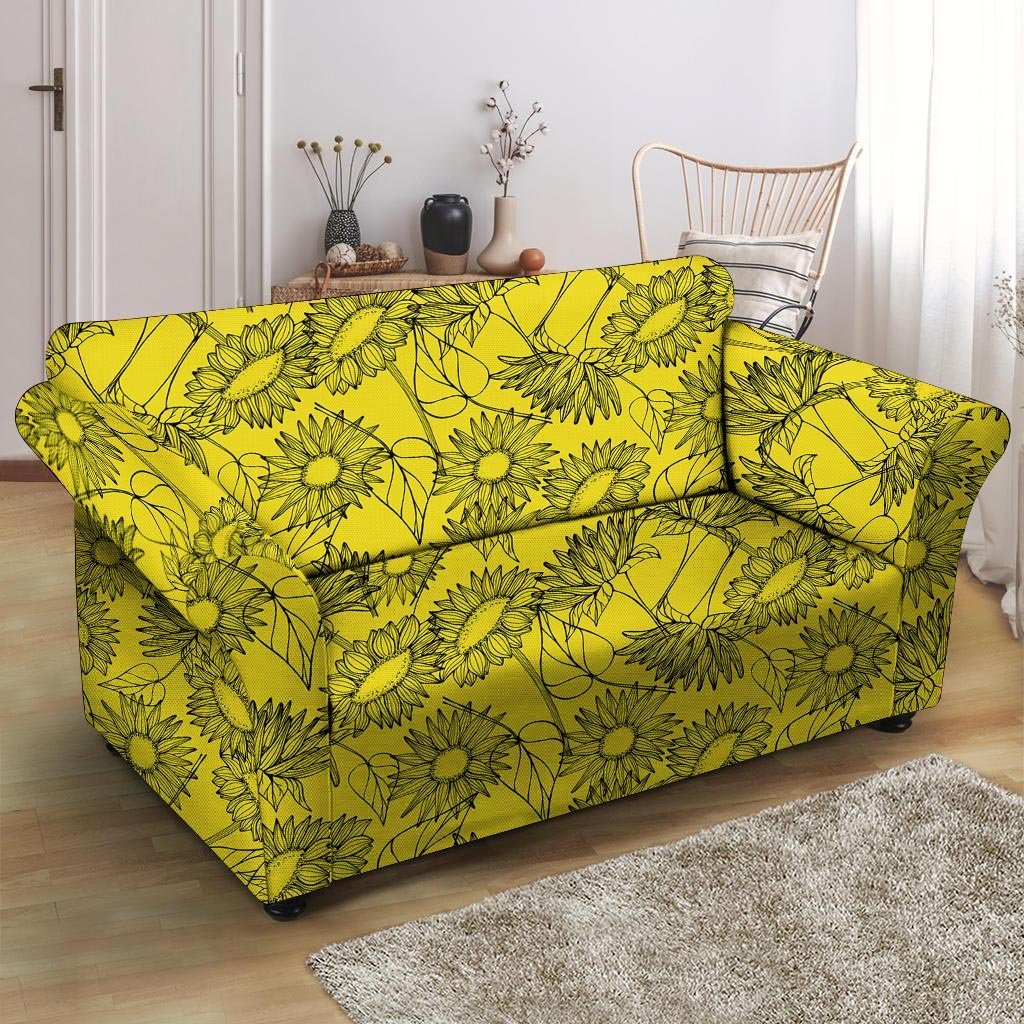 Sunflower Yellow Print Loveseat Cover-grizzshop