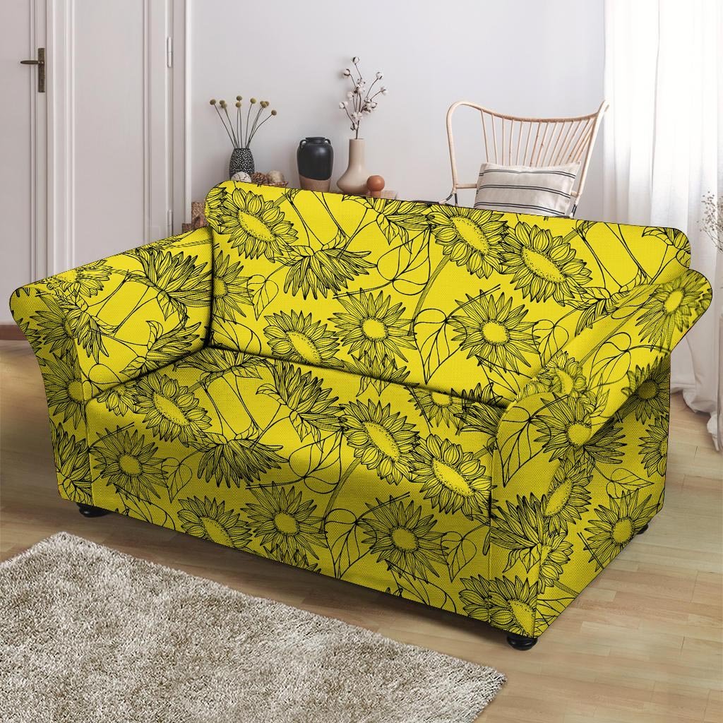 Sunflower Yellow Print Loveseat Cover-grizzshop