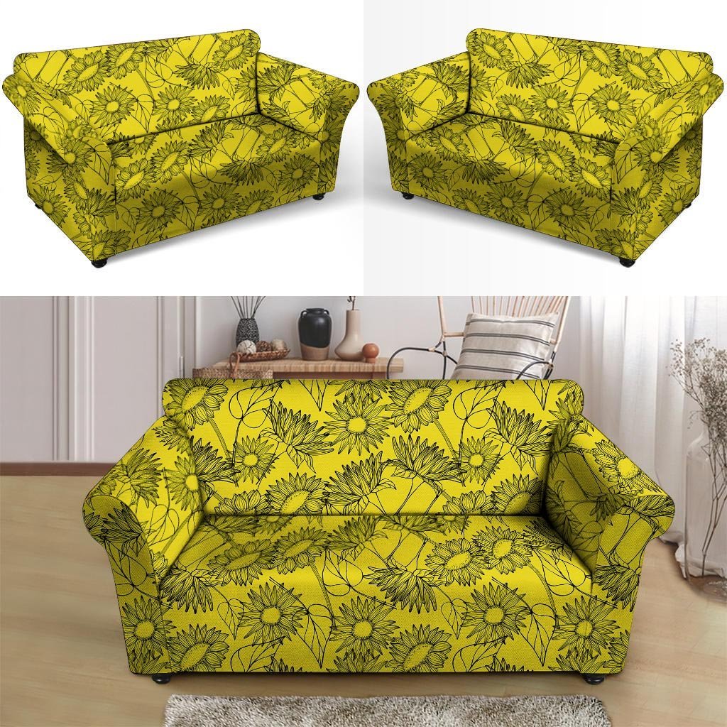 Sunflower Yellow Print Loveseat Cover-grizzshop