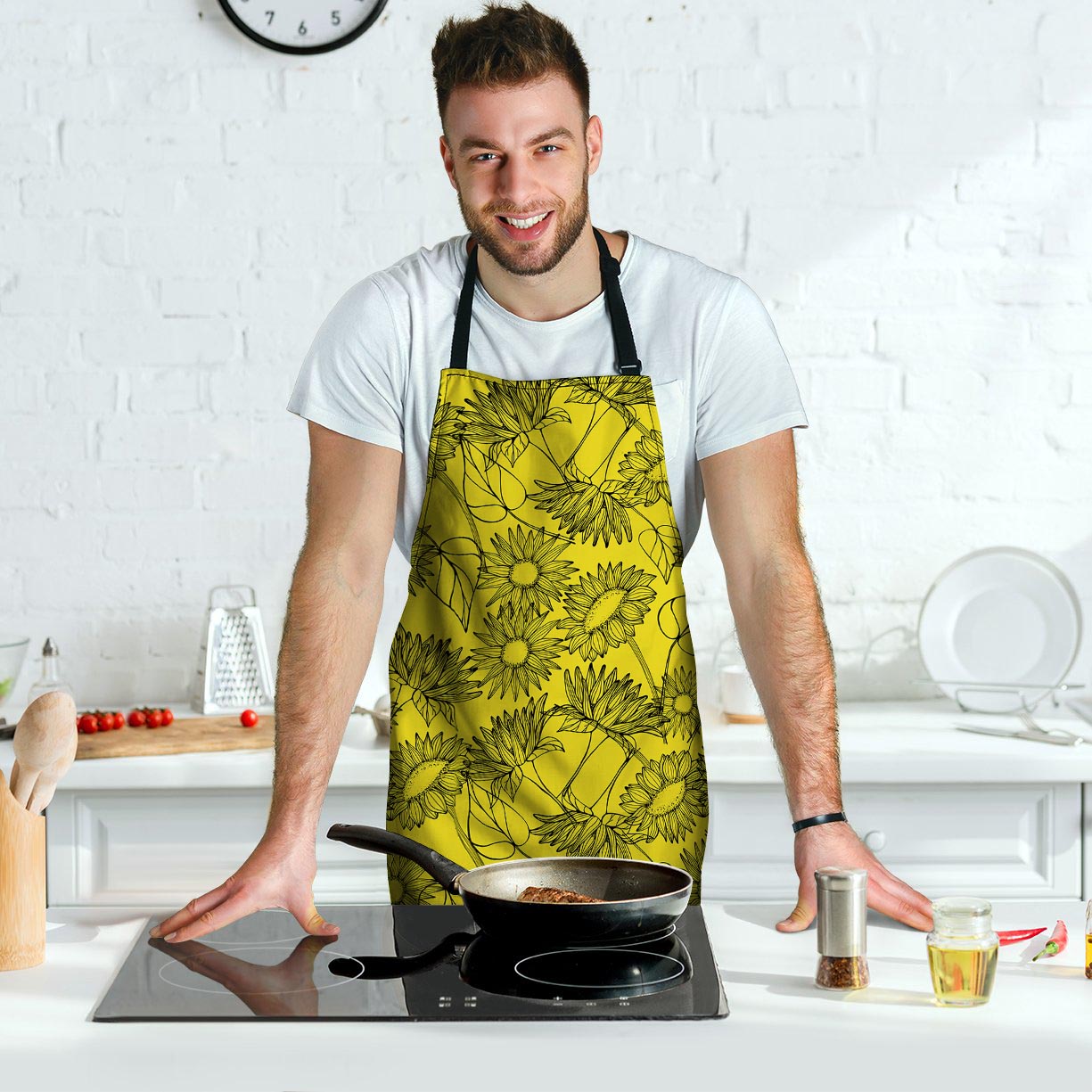 Sunflower Yellow Print Men's Apron-grizzshop