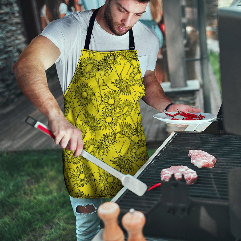 Sunflower Yellow Print Men's Apron-grizzshop