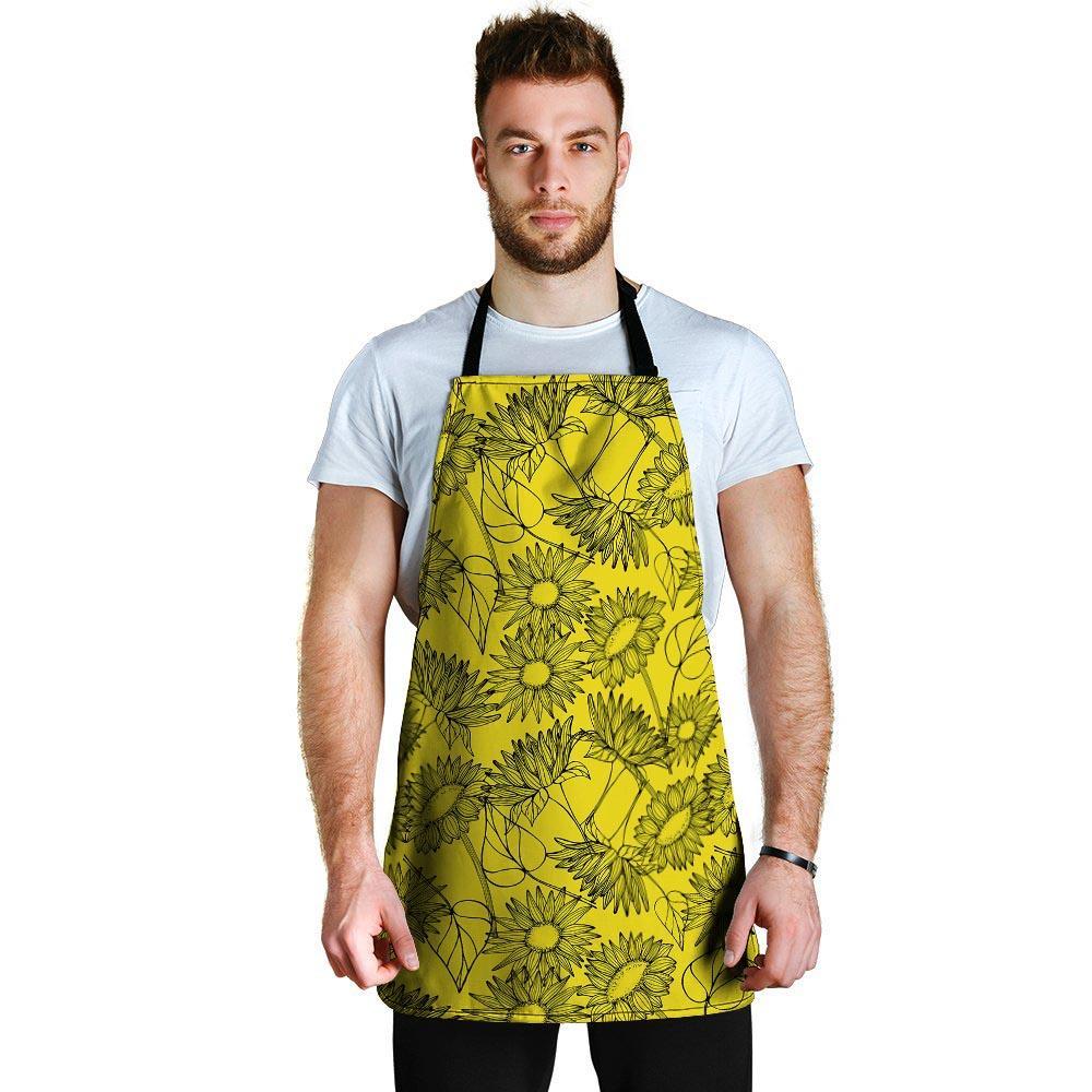 Sunflower Yellow Print Men's Apron-grizzshop