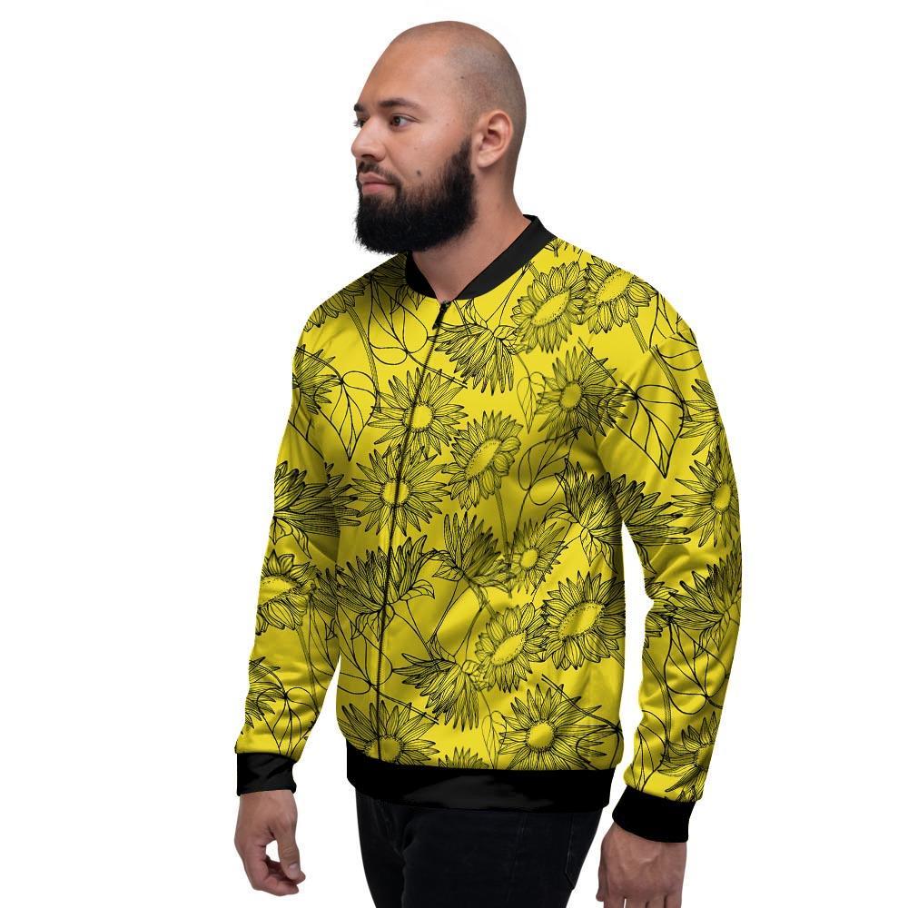 Sunflower Yellow Print Men's Bomber Jacket-grizzshop