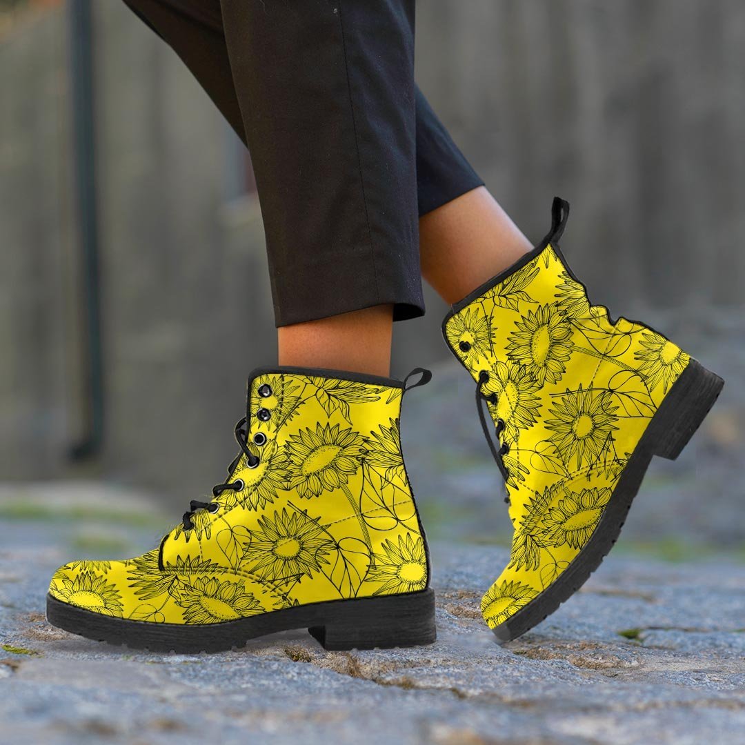 Sunflower Yellow Print Men's Boots-grizzshop