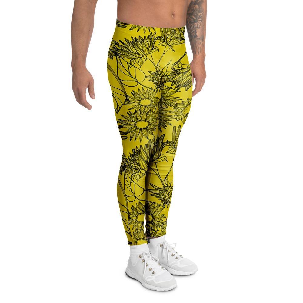 Sunflower Yellow Print Men's Leggings-grizzshop