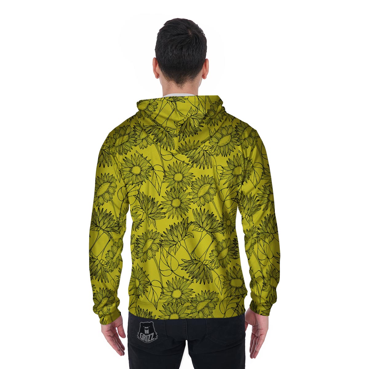 Sunflower Yellow Print Men's Zip Up Hoodie-grizzshop