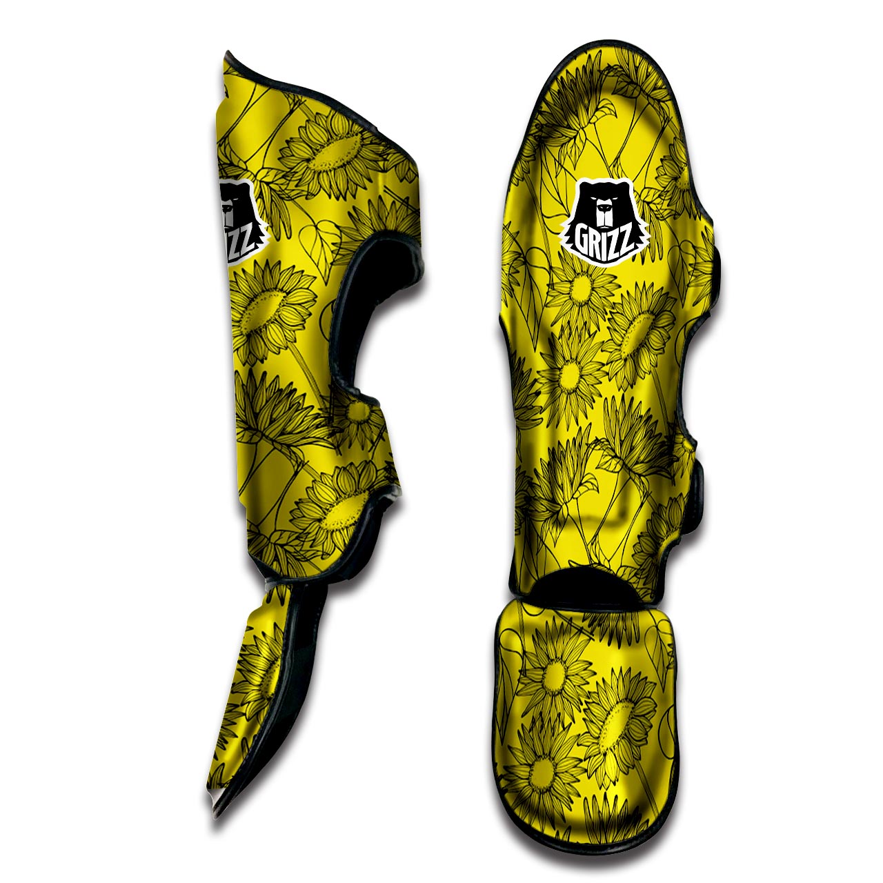 Sunflower Yellow Print Muay Thai Shin Guard-grizzshop